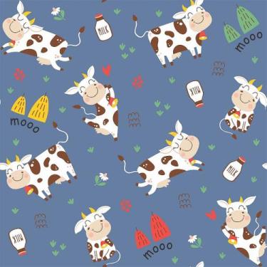 Imagem de Tecido Tricoline Vaquinhas Fundo Azul - Peripan - 50 cm x 150 cm para 