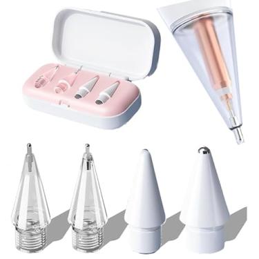 Imagem de Pontas de substituição para Apple Pencil Pro, 4 peças de pontas de substituição para Apple Pencil Pro, pontas de agulha sem desgaste com estojo de armazenamento, alta sensibilidade, mistura de metal