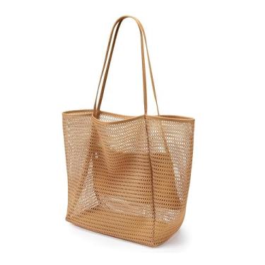 Imagem de Bolsa de praia feminina grande de malha com bolso interno, bolsa de compras dobrável para férias, praia, itens essenciais ao ar livre, Verde, One Size