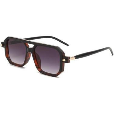 Imagem de Óculos de sol aviador retrô planos para mulheres e homens anos 70 moderno vintage óculos de sol quadrados, Tartaruga preta gradiente roxo