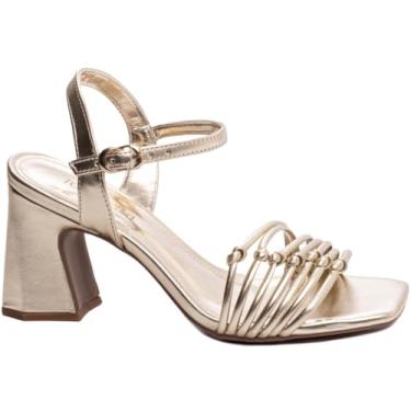 Imagem de Sandália Feminina Salto Médio Grosso Bloco Metaliz. Dourado Torricella Genero:Feminino;Cor:Dourado;Tamanho:34