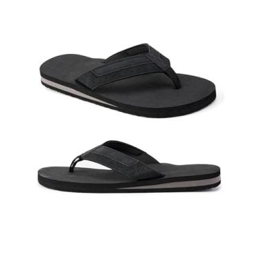 Imagem de Chinelo masculino suporte arco tapete de ioga couro caminhada sandália tanga slip-on interior exterior, Preto, 37