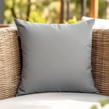 Imagem de Capas de almofada de 40,6 cm x 40,64 cm cinza claro à prova d'água, pacote com 1 capa de almofada decorativa quadrada de linho para jardim, casa de fazenda, para pátio, barraca, varanda, sofá