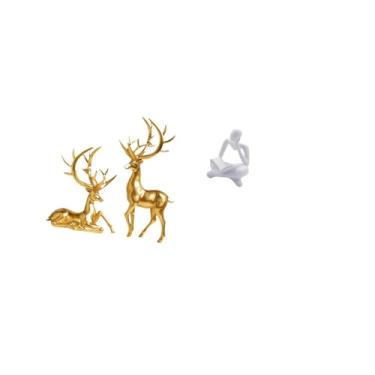 Imagem de Fenteer Estatuetas de Resina de Veado E Estátuas de Pensador Abstrato, Esculturas Decorativas para Sala de Estar, Prateleira de Mesa, Coleção de Estantes de E