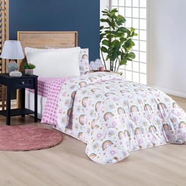 Imagem de Edredom Solteiro 200 Fios Dupla Face Matelado Infantil 01 Peça Tutti Kids Rainbow