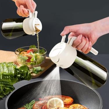 Imagem de Pulverizador de vidro escuro com bloqueio de luz de 470 ml para cozinhar, frasco dispensador de azeite de oliva 2 em 1 para cozinha, garrafa de vidro verde premium, névoa de grau alimentício para
