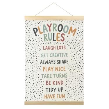 Imagem de Sala de jogos Tollder Room Poster Hanger Frame Play Room Rules Wall Decor for Play Game Room Room Nursery Home School Playroom Essentials Canvas Hanging Banner Decor 30,5 x 40,6 cm