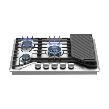 Imagem de GASLAND Cooktop A Gás de 30" com Grelha, Fogão A Gás Chef Pro Gh3305Sf com 5 Queimadores, Grelha/Grelha Reversível Em Ferro Fundido, Plug-In de 120 V, Conversível Ng/Glp, Certificado Csa, Aço Inoxidáv