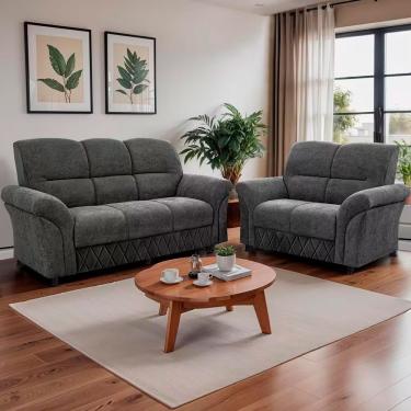 Imagem de Sofá 3 E 2 Lugares Cama Inbox Mourato Revestidos Em Bouclé Cinza Escuro