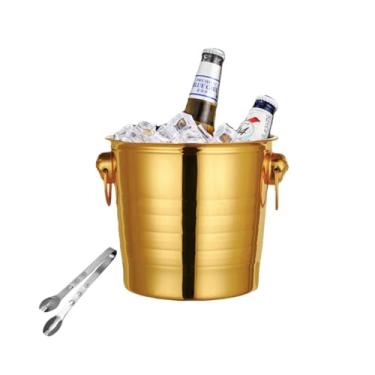 Imagem de Balde de gelo de aço inoxidável bicamada preservação do calor isolamento frio bonito KTV champanhe vinho tinto cerveja gelo bloco de gelo balde comercial (dourado, M)