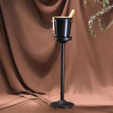 Imagem de Balde de gelo de aço inoxidável bicamada preservação do calor isolamento frio bonito KTV champanhe vinho tinto cerveja gelo bloco de gelo balde comercial (preto, alça dourada e A)