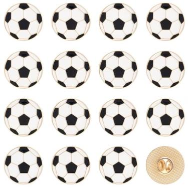 Imagem de SUNNYCLUE 1 caixa, 16 peças, broche de esmalte de futebol, alfinetes esportivos, bolas esportivas de liga dourada, cinco ligas de futebol na Europa, broches temáticos de lapela para mochilas, bolsas