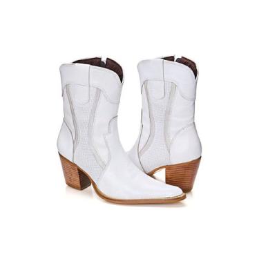 Imagem de Bota Feminina Bico Fino Branca Em Couro Legítimo - Amarok Calçados, 39