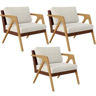 Imagem de Kit 03 Poltronas Pietra L02 Marrom Linho Champagne
