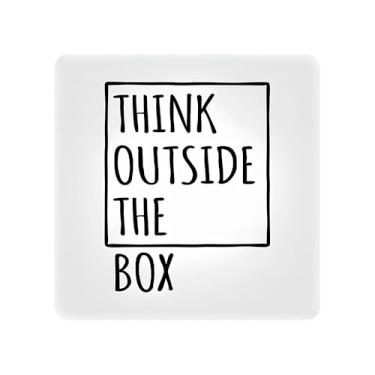 Imagem de Luminária LED Slim Box Decorativa com Mensagem 'Think Outside The Box', Branca, 23x23x9cm, Design Moderno, Iluminação Suave, para Parede ou Bancada