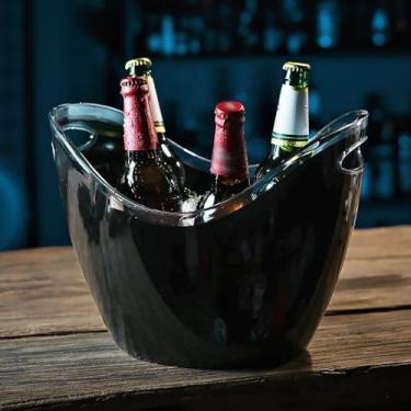 Imagem de Balde de gelo grande de plástico transparente 5L para festas, champanhe e refrigerador de cerveja, banheira de bebida livre de BPA para casamentos, eventos e encontros (preto, 8L) (preto 8L)