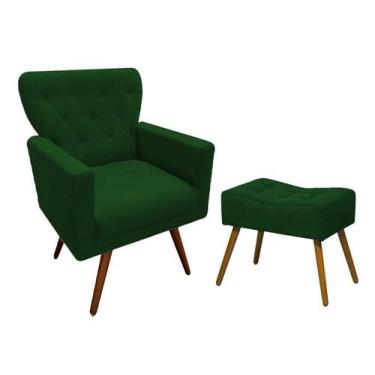Imagem de Kit Poltrona Decorativa Aurora + 1 Puff Retangular Suede Verde Pés Mad