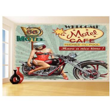 Imagem de Papel De Parede 3D Moto Retrô Arte Pinup Custom 3,5M Bkm132 - Você Dec