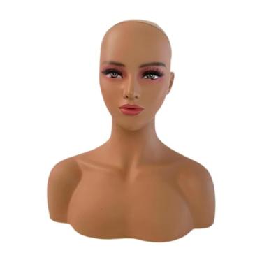 Imagem de Zialofi Cabeça feminina de manequim com ombro de chapéu liso de chapéu liso portador de gabinete manikin para exibir joias de brincos, Style C