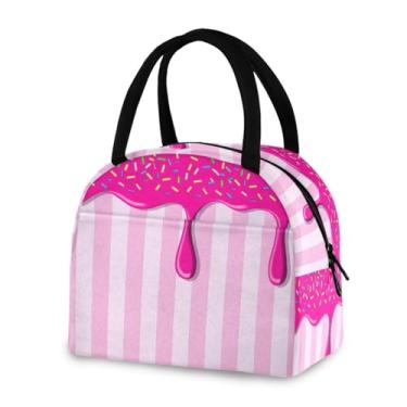 Imagem de Blueangle Lancheira isolada à prova de vazamento - Bolsa de almoço reutilizável com design de gotejamento de gelo rosa, recipiente de alimentos compacto para escritório, viagens e atividades ao ar