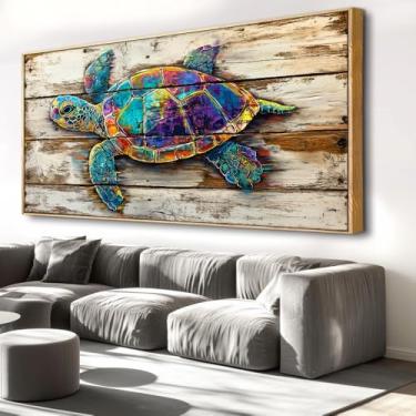 Imagem de Arte abstrata de parede de tartaruga marinha para sala de estar tela emoldurada tamanho grande decoração de parede pinturas abstratas arte moderna decoração para quarto banheiro 101,6 x 50,8 cm