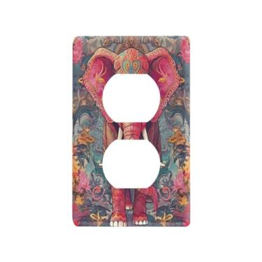 Imagem de Blueangle Placa de parede Paisley Elephant Duplex Outlets, tamanho padrão, placas de cobertura de tomada elétrica de 1 gangue para decoração de quarto de escritório em casa, 4,53 x 2,76 polegadas (48)