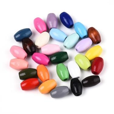 Imagem de Ipotkitt 500 peças de cores aleatórias pintadas em spray Schima madeira arroz contas espaçadoras de barril oval para bricolage joias artesanato pulseira colar chaveiro fabricação