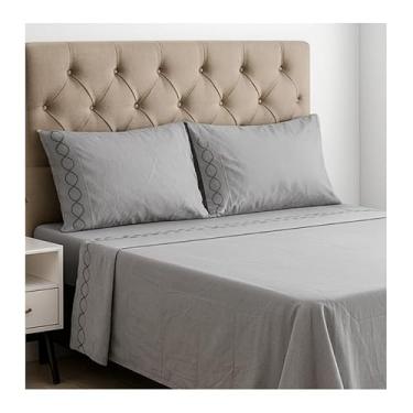 Imagem de Jogo Lençol Platinum Bordado Queen Size 4 Peças 200 Fios Kit Cama Completo Qualidade(Modelo - 6)