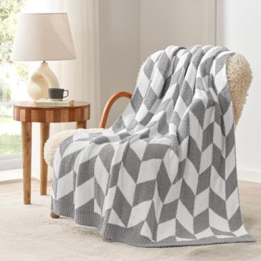 Imagem de Snuggle Sac Cobertor para sofá, cobertor reversível super macio quente aconchegante malha felpuda mantas leves para sofá, cama, acampamento, cinza chevron, 127 x 152 cm