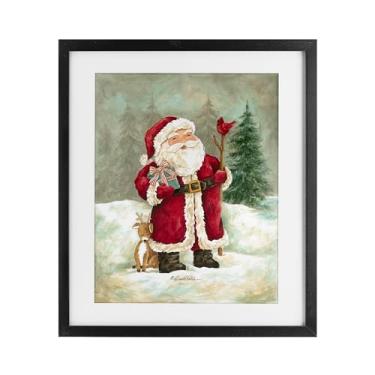 Imagem de Stupell Industries "Joyful Santa & Cuddling Reindeer", Impressão emoldurada sob vidro, preta, 33 x 40 cm