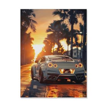 Imagem de HouLaiZhe Pôsteres de carro esportivo Sunset Extreme R35 Jdm lona parede estética decoração de sala de parede impressões galeria sala decoração de parede para quarto sala de estar escritório 18 x 24