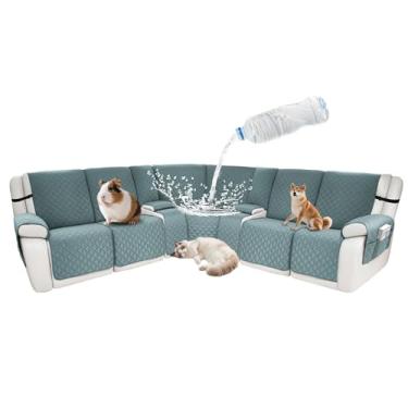 Imagem de ROFASVCO Capas de sofá reclináveis secionais à prova d'água, em forma de L, 8 peças, antiderrapante, lavável, conjunto de capa reclinável de canto para cães de estimação (capa de console de 5 lugares
