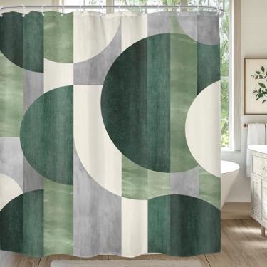 Imagem de Mitpok Cortina de chuveiro longa verde 72Lx78H abstrata moderna azul-petróleo ondulado redemoinho verde escuro minimalista geométrico semicírculo decoração de banheiro contemporânea simples cortina de