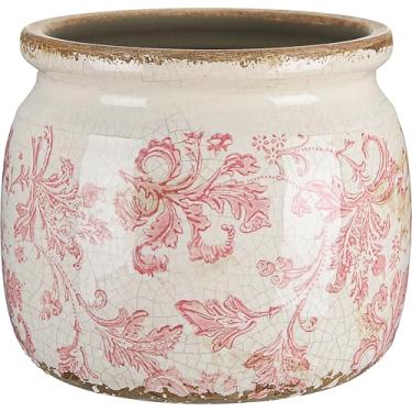 Imagem de Ninehaoou Vaso vintage grande para plantas de cerâmica rosa floral rolagem rachadura de gelo vaso de rolagem vaso de flores vaso de flores plantas de interior decoração de cozinha casa de fazenda