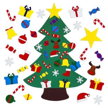 Imagem de Árvore de Natal de feltro faça você mesmo com 27 peças de ornamentos para crianças, árvore de Natal de feltro de 9,5 m para crianças Montessori, porta de Natal interna, parede, janelas, artigos de