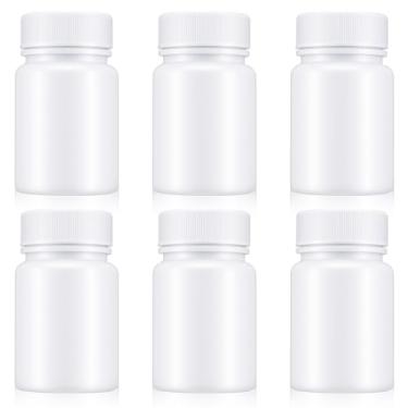 Imagem de WLLHYF 6 frascos de comprimidos brancos, frascos vazios de plástico transparente de 50 ml, frascos de remédios com tampas de rosca, recipientes vazios de reagente para comprimidos, vitaminas, líquido