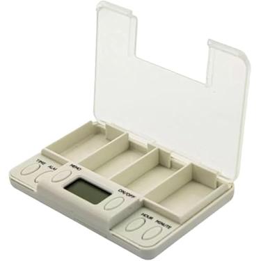 Imagem de Organizador de Comprimidos com Alarme Digital, 4 Compartimentos, Plástico Branco, Display LCD, Temporizador Diário