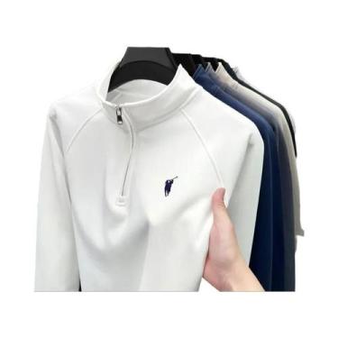 Imagem de Camiseta Polo Masculina plus Size Com Capuz E Zíper, Manga Longa, Logo