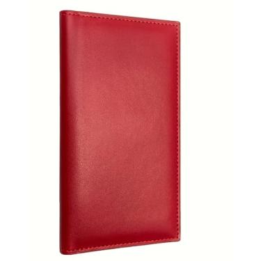 Imagem de Baculyri Capa de couro premium para talão de cheques pessoal, carteira com suporte de caneta e divisória transparente para cheques duplicados (homens e mulheres), Vermelho