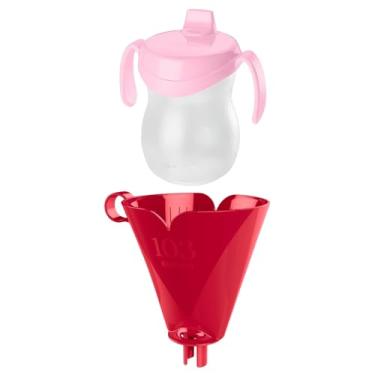 Imagem de Conjunto de 1 Suporte para Filtro de Café 103 Vermelho + 1 Copo Infantil Plástico Rosa 310ml