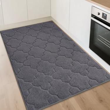 Imagem de COSY HOMEER Tapetes de cozinha 81 cm x 122 cm antiderrapantes laváveis tapetes de cozinha absorventes de chão tapetes macios para cozinha, tapete de pia, entrada, tapete de área, cinza escuro