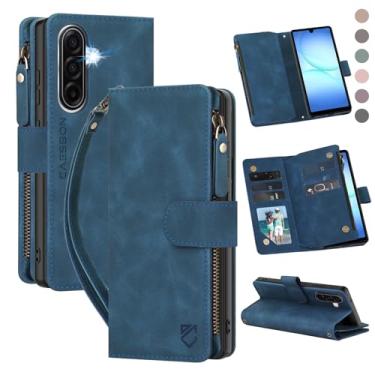 Imagem de CAESBON Capa carteira para Samsung Galaxy A17-5G: com compartimentos para cartão com bloqueio RFID (6 cartões) | Bolso magnético de couro sintético macio com zíper | Capa protetora para celular com