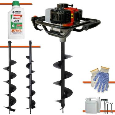 Imagem de Trado Motorizado + Brocas 80x20 80x25 80x30 + óleo Stihl 2t
