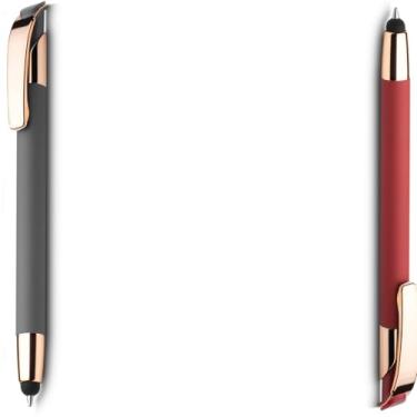 Imagem de Caneta esferográfica em metal Emborrachada com ponta touch escrita em azul. Design moderno e Anotações (Cinza e Vermelho 2)