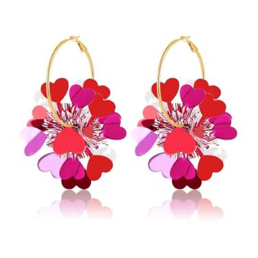 Imagem de Dreuyet Brincos femininos de guirlanda de coração para dia dos namorados com glitter, vermelho, rosa, branco, metálico, guirlanda, festa, aniversário, feriado, joia, Middle, Metal, Sem pedra preciosa