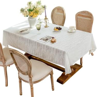 Imagem de Qubjus Toalha de mesa retangular de flanela jacquard 3D de luxo com forro de malha textura pesada decorativa para mesa de jantar, piquenique (branca 3, 139 x 192 cm)