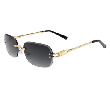 Imagem de Óculos de Sol Retangular Premium Clássico Blogueira Tendencia Luxo Vintage UV400 Masculino Feminino Unisex - Modelo Royal - Cacife Brand (Preto Degradê)