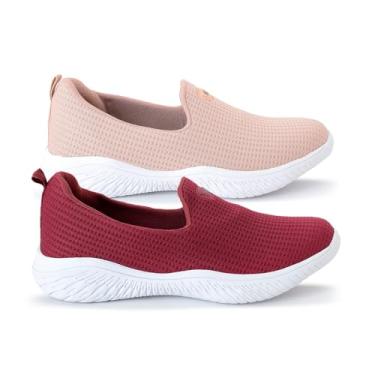 Imagem de Kit 2 Sapatilha Feminina Ortopédica Calce Fácil Sem Cadarço Facite Esporão Leve Confortável (Nude e Bordo, BR, Adulto, Numérico, 34)