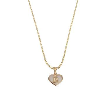 Imagem de Colar Cartier 45Cm Coração Branco Letra R Banhado Ouro 18K