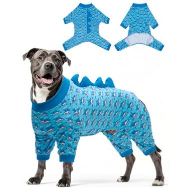 Imagem de CuteBone Pijama de fantasia de tubarão, casaco de dormir de veludo de cristal de elastano elástico para cães pequenos, roupas de animal de estimação macias e quentes para clima frio, design de pulôver
